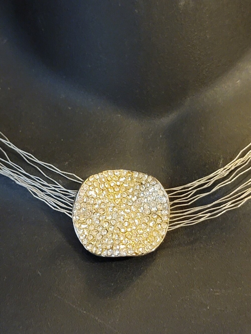 Contemporary Rhinestone Pendant Necklace Artsy, Wire Chains Statement wh03-22
